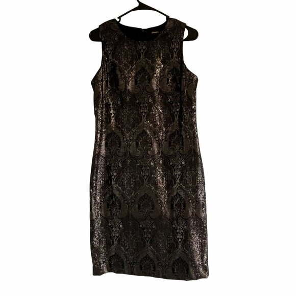 J McLaughlin Belinda Sheath Dress Zahara Jacquard Metallic Sleeveless Black 6‎ - Picture 2 of 11
